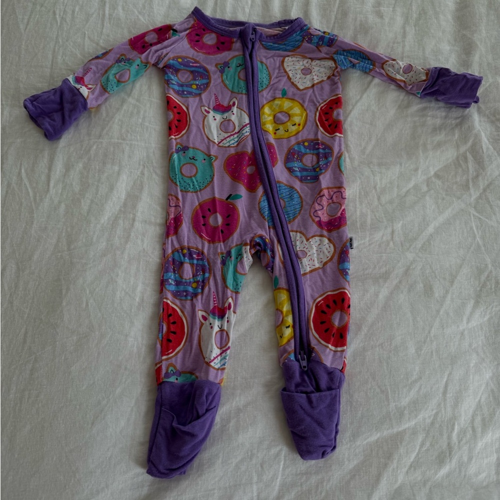 Little Sleepies Purple Footies with Whimsical Heart Pattern